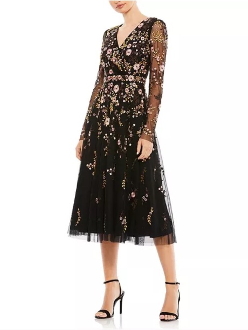 Mac Duggal New Floral Embroidered Midi Cocktail Dress Size 18